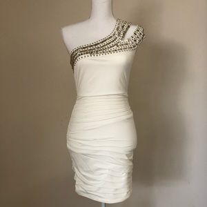 Nikibiki Ivory One Shoulder Rhinestone Dress